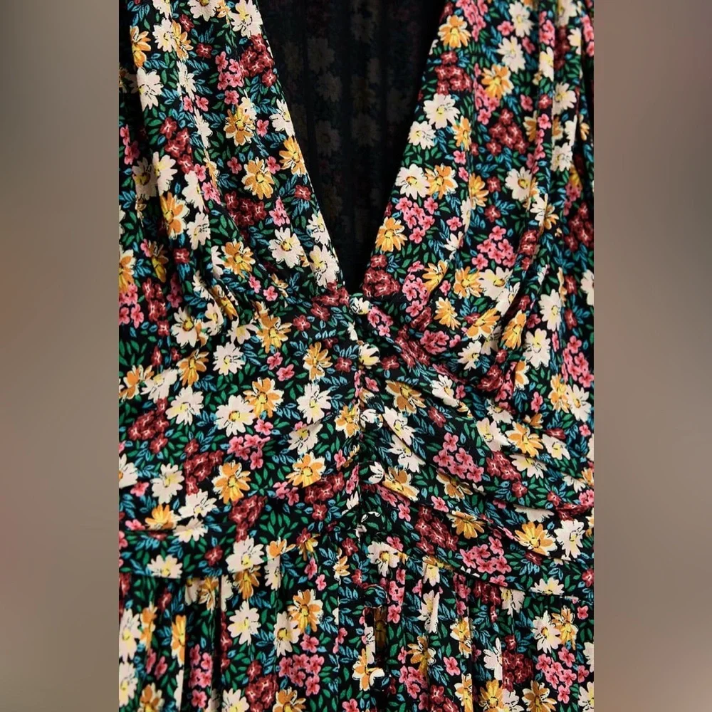 Zara Floral V-Neck Mini Dress Blogger Favorite Metallic XS Cottagecore - Picture 13 of 13